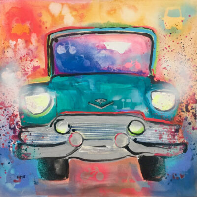 Habana Cadillac. acrilico sobre tela. 60 x 60 cm.